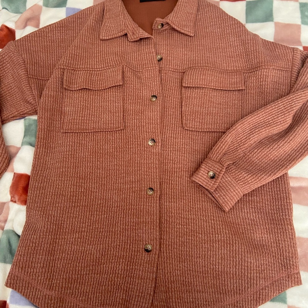Ribbed Button-Up Shirt in brown/tan - Picture 4 of 6